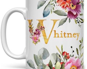 Personalized Name Mug, Custom Name Mug, Name Coffee Mug, Floral Mug, Custom Mug for Friend Mom Women, Birthday Gift, Bridesmaid Gift
