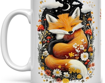 Woodland Sleeping Fox Coffee Mug: Cottagecore Forest Cup