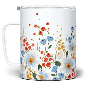 Floral Watercolor Travel Mug: Insulated Coffee Tumbler with Lid
