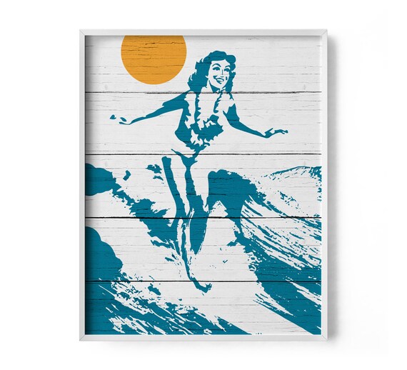 Hawaiian Surfer Girl Print Surf Decor Surf Print Beach Etsy