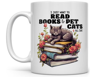 Book Lover Mug, Reading Lover Mug, Cat Lover Mug, Gift for Introvert, Bookish Mug, Bookish Gifts, Bibliophile Bookworm Mug, Literary Gifts