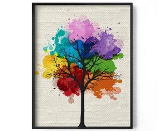 Tree Wall Art, Modern Home Decor, Tree Print, Modern Art Print, Nature Art Print, Tree Artwork, Rainbow Art, Chakra Art, Tree Poster, 0299