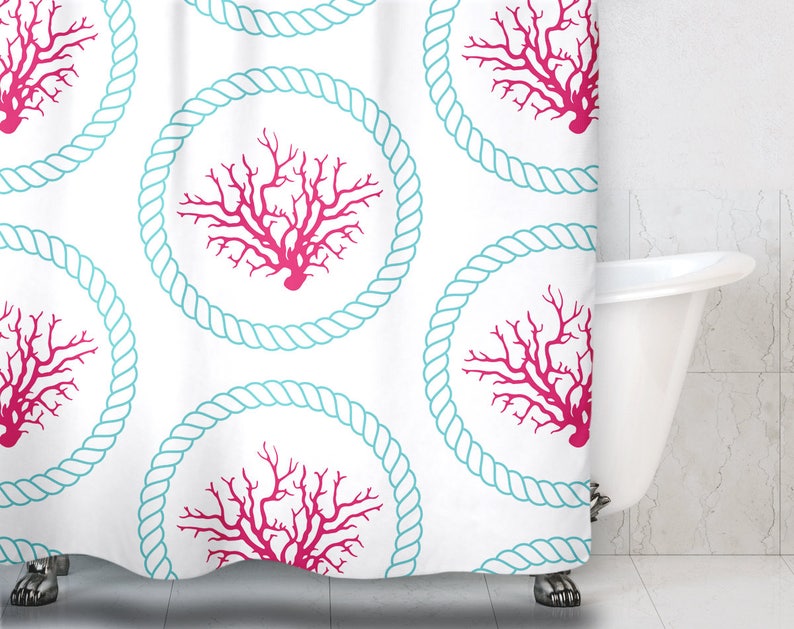 Coral Shower Curtain Nautical Shower Curtain Nautical Etsy
