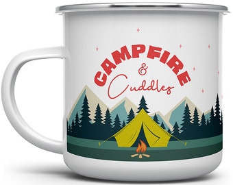 Campfire and Cuddles Enamel Camp Mug: Outdoor Adventure Coffee