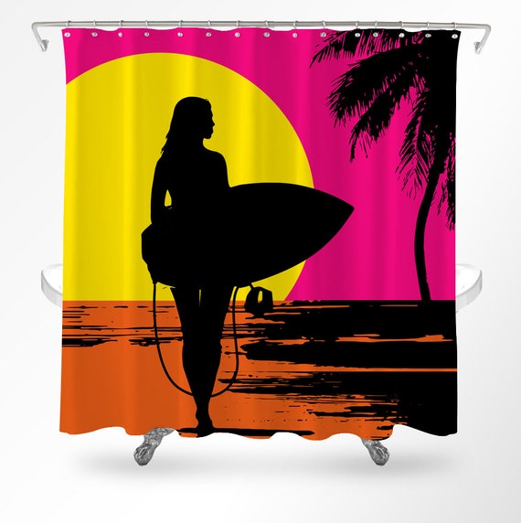 Surfer Girl Shower Curtain Beach Shower Curtain Ocean Shower Etsy