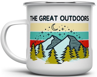 The Great Outdoors Retro Campfire Coffee Mug, Camping Mug, Mountain Mug, Hiking Mug, Camp Mug, Nature Wildlife Lover Gift, Explore Mug