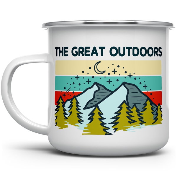 The Great Outdoors Retro Campfire Coffee Mug, Camping Mug, Mountain Mug, Hiking Mug, Camp Mug, Nature Wildlife Lover Gift, Explore Mug