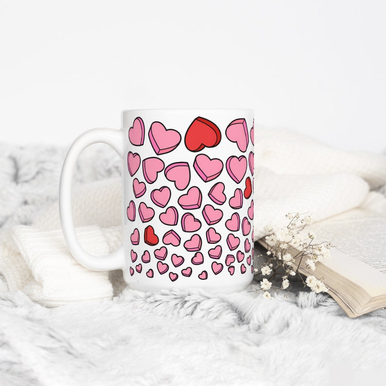Valentine Hearts Coffee Mug, Cute Valentine's Day Cup, Love Mug, Candy Hearts Mug, Pink Hearts Mug, Galentine Gifts image 6