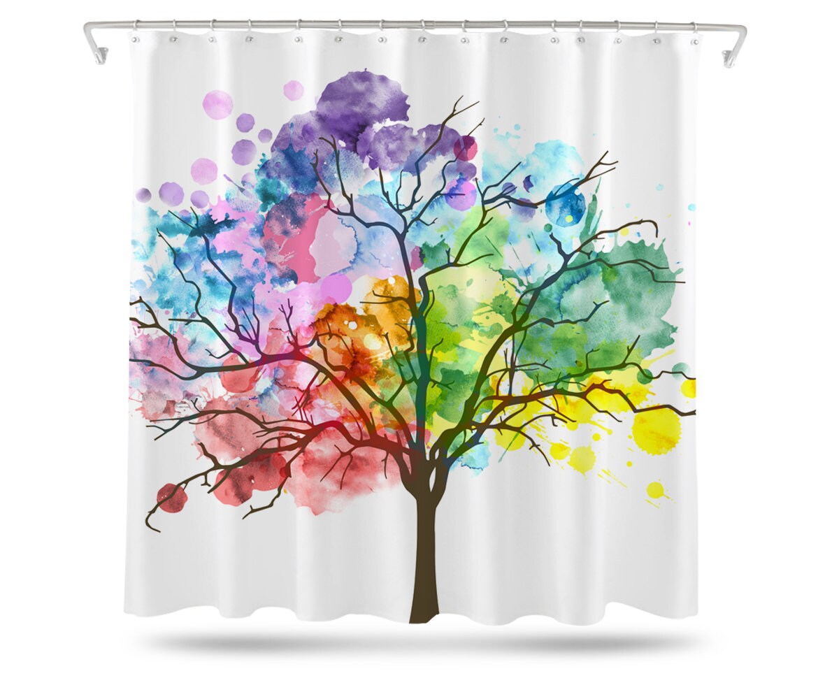 Tree Shower Curtain Watercolor Shower Curtain Rainbow Etsy Tree Shower Curtain Watercolor Shower Curtain Rainbow Etsy