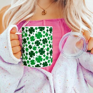 Mug de voyage isotherme Shamrock avec couvercle, tasse de la Saint-Patrick, tasse trèfle à quatre feuilles, cadeaux irlandais, jolie tasse printanière, gobelet trèfle porte-bonheur image 3