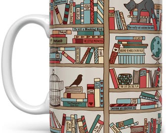 Book Lover Mug: Bookish Library with Cat