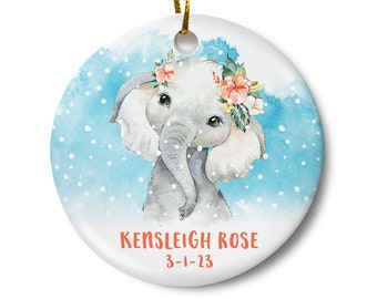 Personalized Baby Girl Christmas Ornament, Baby Elephant Ornament, Baby Keepsake Gift, Newborn Baby Christmas, Girl Baby Shower Gift