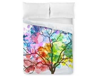 Tree Duvet Cover, Watercolor Duvet, Rainbow Duvet Cover, Modern Duvet Cover, Art Bedding, Colorful Bedding, King Queen Twin Duvet Cover