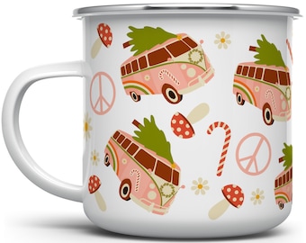 Christmas Bus Campfire Mug, Holiday Mug, Van Life Mug, Retro Camper Mug, Christmas Mug, Camping Mug, Boho Holiday Camp Mug, Stocking Stuffer