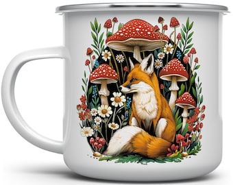 Woodland Fox Enamel Camp Mug: Cottagecore Coffee Cup