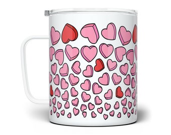 Pink Hearts Insulated Coffee Mug: Valentine's Day Stainless Steel Tumbler