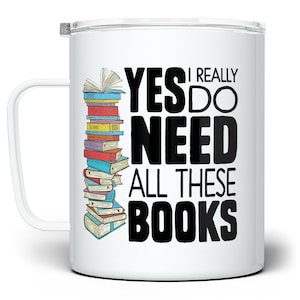 Book Lover Insulated Travel Tumbler Mug, Bookish Bibliophile Bookworm Gifts, Reading Coffee Gift Cup For Librarian Teacher, Book Collector