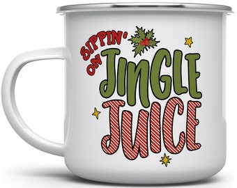 Sippin on Jingle Juice Mug, Funny Christmas Camp Mug, Festive Holiday Campfire Coffee Cup