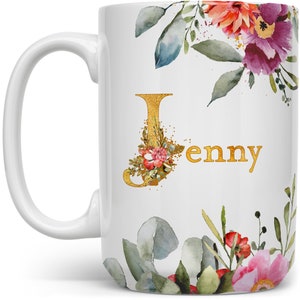 Personalized Name Mug, Custom Name Mug, Name Coffee Mug, Floral Mug, Custom Mug for Friend Mom Women, Birthday Gift, Bridesmaid Gift 15 Fluid ounces