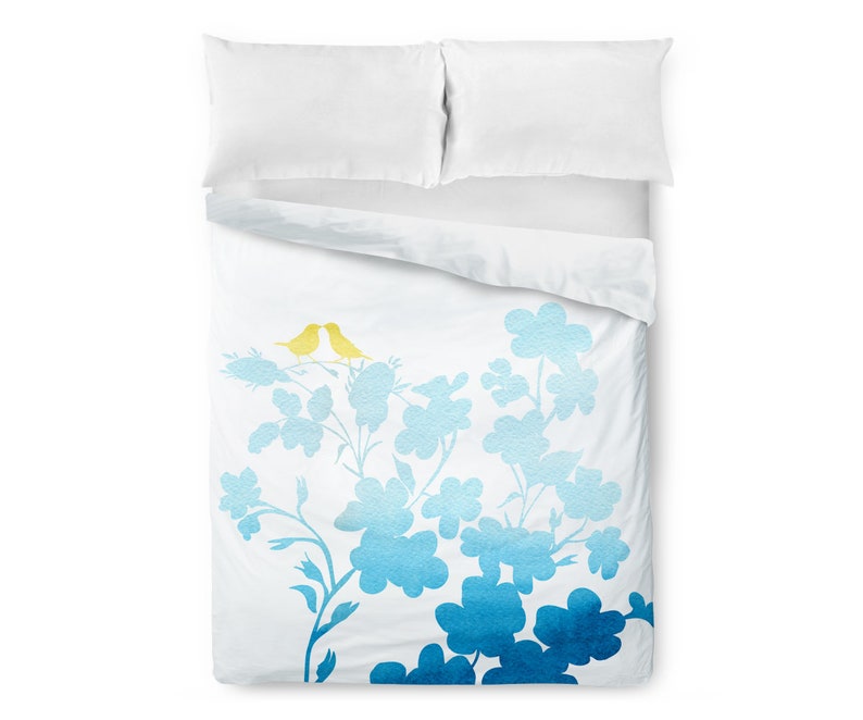Love Birds Floral Duvet Cover Birds Duvet Cover Nature Duvet Etsy