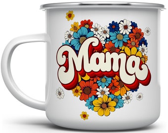 Retro Floral Mama Campfire Coffee Mug, Mom Birthday Gift, Camping Mug, Outdoor Travel Camp Mug, Mother's Day Gift