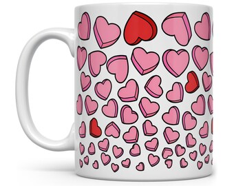 Valentine Hearts Coffee Mug, Cute Valentine's Day Cup, Love Mug, Candy Hearts Mug, Pink Hearts Mug, Galentine Gifts