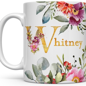 Personalized Name Mug, Custom Name Mug, Name Coffee Mug, Floral Mug, Custom Mug for Friend Mom Women, Birthday Gift, Bridesmaid Gift 11 Fluid ounces