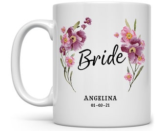 Personalized Bride Mug, Floral Wedding Gift