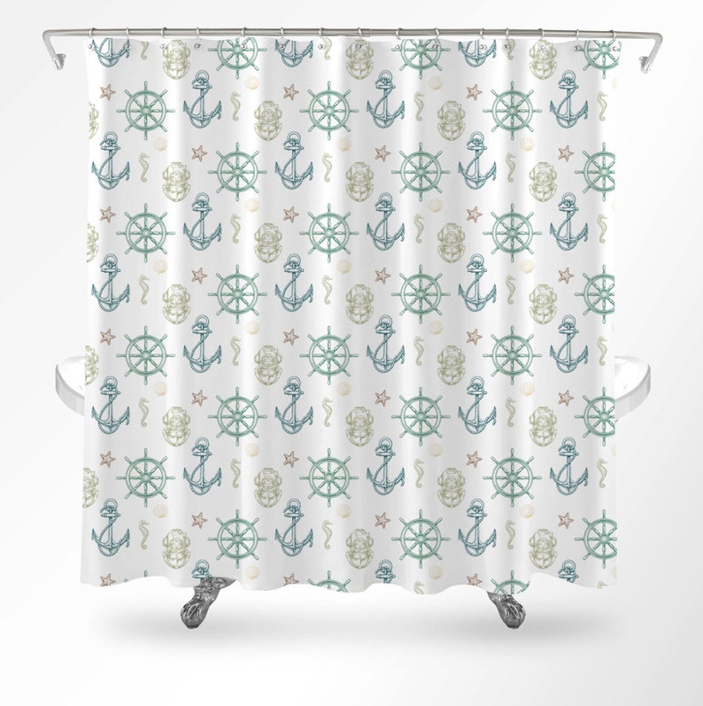 Nautical Shower Curtain Nautical Bathroom Decor Kids Etsy