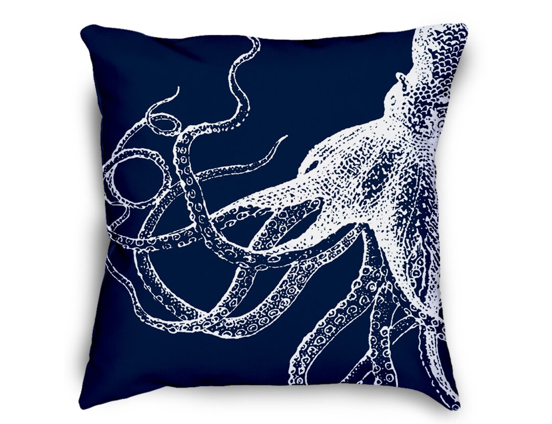 Octopus Throw Pillow Nautical Pillows Octopus Decor Etsy