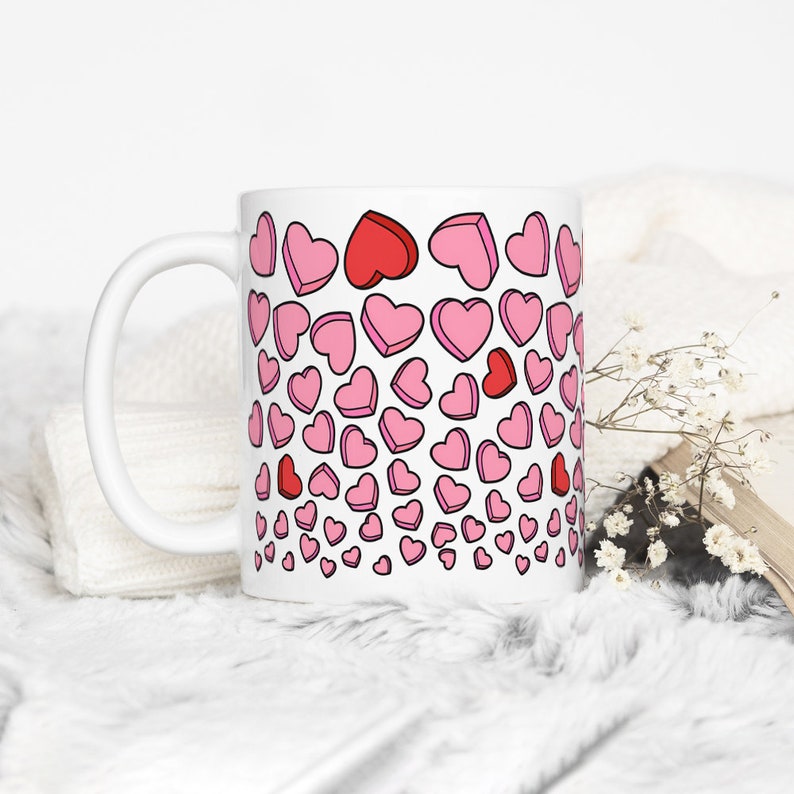 Valentine Hearts Coffee Mug, Cute Valentine's Day Cup, Love Mug, Candy Hearts Mug, Pink Hearts Mug, Galentine Gifts image 3