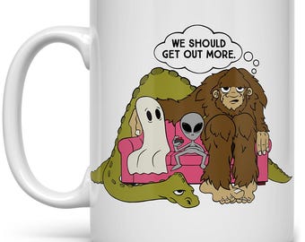 Funny Paranormal Squad Mug: Bigfoot, Ghost, Alien