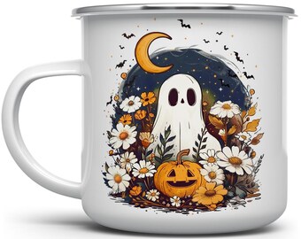 Halloween Ghost Campfire Mug, Spooky Autumn Pumpkin Coffee Cup