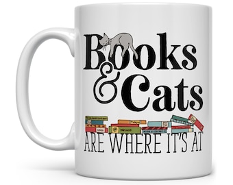 Books and Cats Mug, Book Mug, Cat Mug, Gift for Introvert, Bookish Mug, Bookish Gifts, Bibliophile Mug, Bookworm Mug, Cat Lover