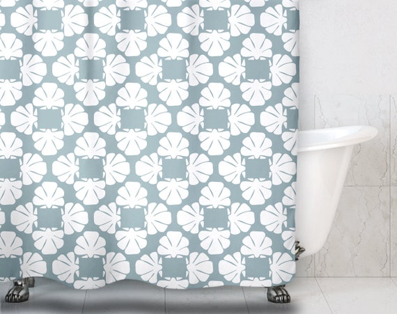 Seashell Shower Curtain Beach Shower Curtain Coastal Shower Etsy