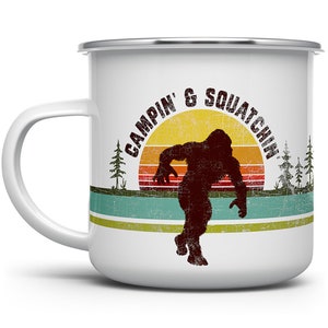 Sasquatch Campfire Mug: Campin' & Squatchin Enamel Mug