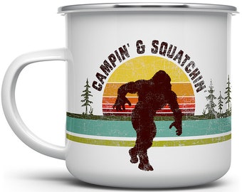 Sasquatch Campfire Mug: Campin' & Squatchin Enamel Mug