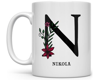 Custom Initial Mug: Personalized Floral Letter Coffee Mug