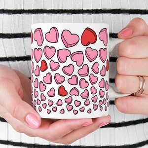 Valentine Hearts Coffee Mug, Cute Valentine's Day Cup, Love Mug, Candy Hearts Mug, Pink Hearts Mug, Galentine Gifts image 2