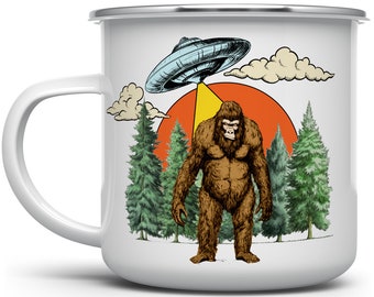Taza de esmalte OVNI de Pie Grande: regalo para acampar paranormal
