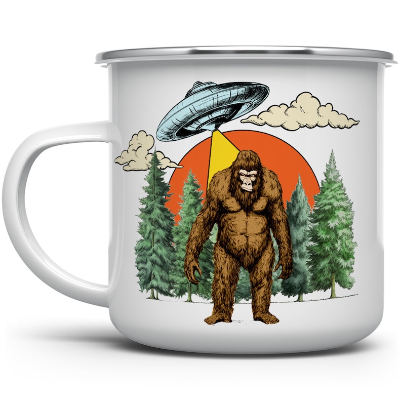 Sasquatch Mug, Bigfoot Mug, Alien Campfire Mug, UFO Mug, Paranormal Camping Mug, Outdoor Mugs, Nature Mug, Camp Mug, Camping Lover Gift image 1