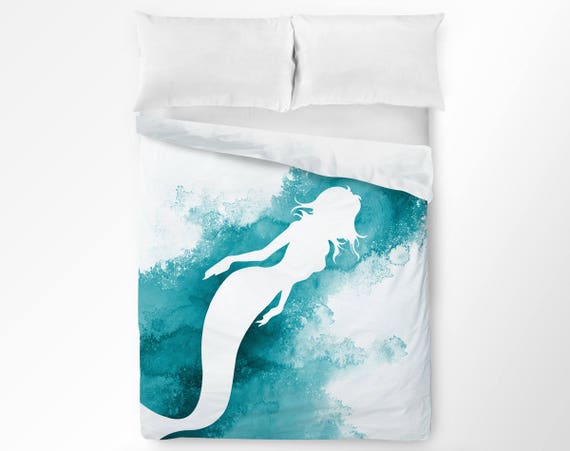 Mermaid Duvet Cover Blue Watercolor Mermaid Duvet Cover Etsy