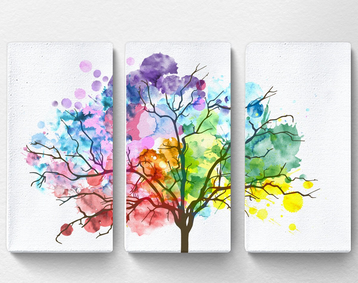 Rainbow Watercolor Tree Canvas Tree Canvas Art Nature Canvas | Etsy