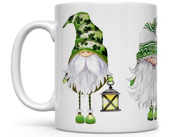 St Patrick's Day Gnome Mug, Irish Gnomes Cup, Green Shamrock Mug, Irish Gifts, Gnome Lover Gifts, Cozy Gnome Mug, Hygge Mug, Tomtes Mug