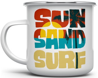 Sun Sand Surf Campfire Mug, Retro Camp Mug, Gift for Surfer, Beach Lover Mug, Camping Mug, Outdoor Mug, Beach Sunset Mug, Camp Mug, Surf Mug