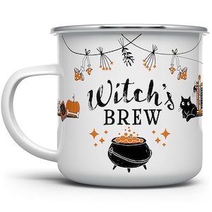 Witch's Brew Campfire Mug, Halloween Witch Coffee Mug, Halloween Witchy Gothic Cup, Black Cat Camping Mug, Fall Autumn Mug, Halloween Lover