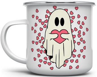 Valentine Ghost Camp Mug: Pink Hearts, Spooky Gift
