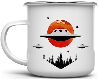 UFO Enamel Camp Mug: Extraterrestrial Outdoor Gift