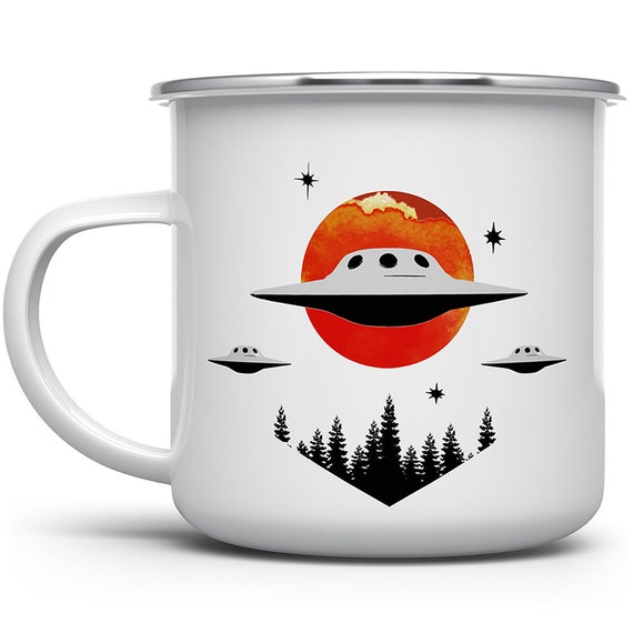 UFO Enamel Camp Mug: Extraterrestrial Outdoor Gift