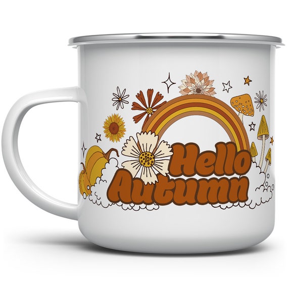 Hello Autumn Camp Mug: Retro Boho Fall Coffee Cup